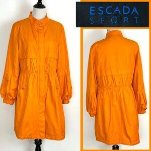 Escada Sport Orange Cotton Blend Front Zip Trench Coat Sz M